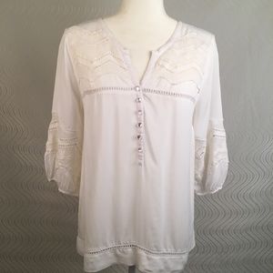 Solitaire ¾ length sleeve bohemian white blouse, M